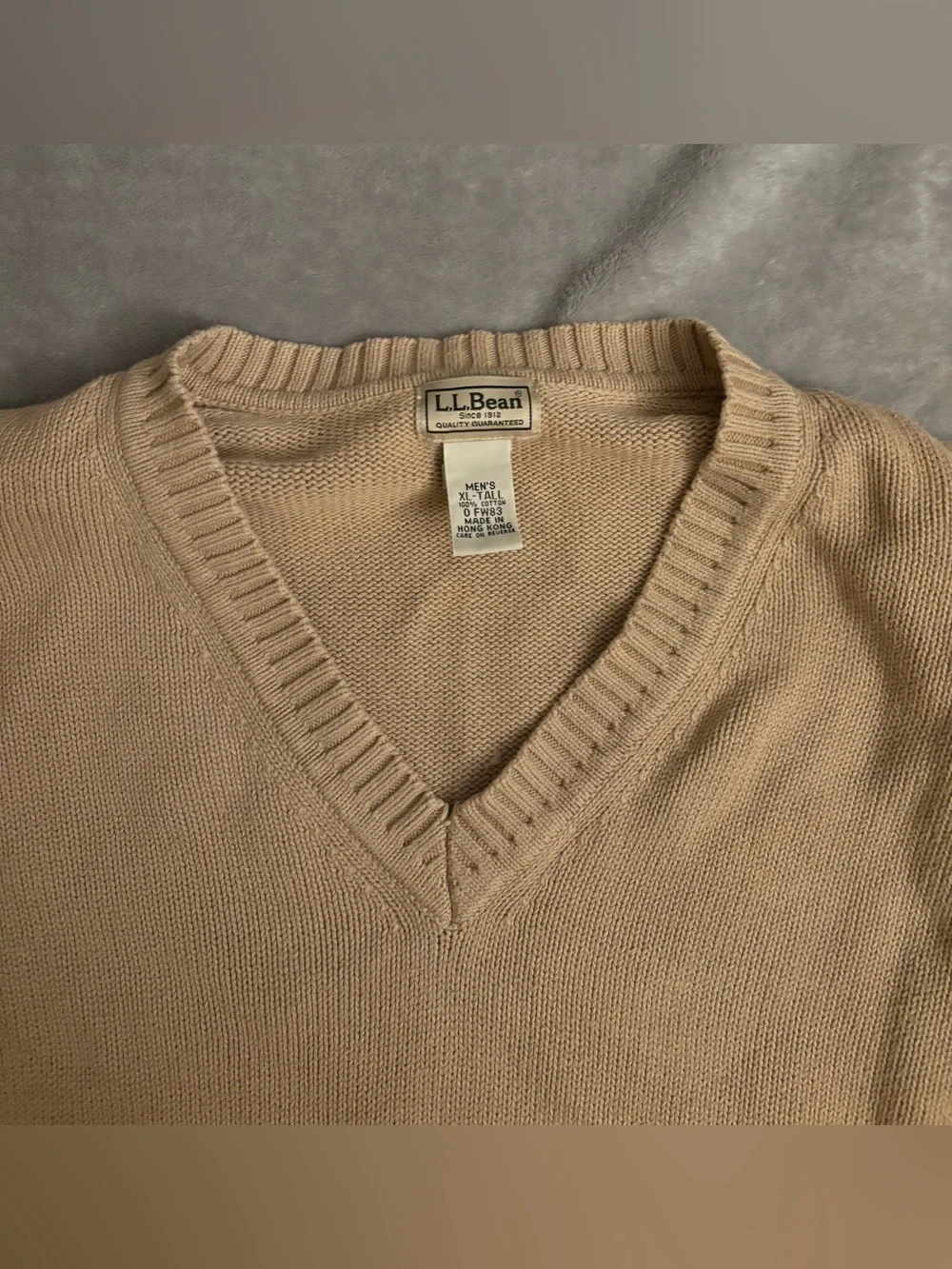 L.L.Bean Cotton V-Neck Solid Knit Pullover Sweater Beige/XL Tall